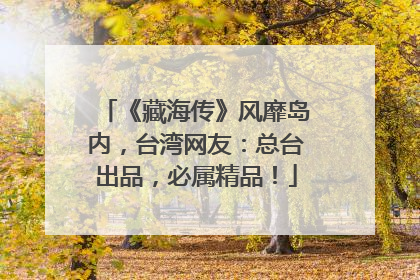 《藏海传》风靡岛内，台湾网友：总台出品，必属精品！