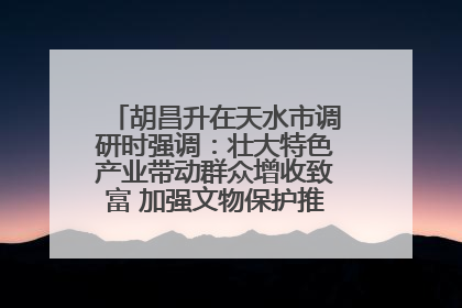 胡昌升在天水市调研时强调：壮大特色产业带动群众增收致富 加强文物保护推动文化创新发展